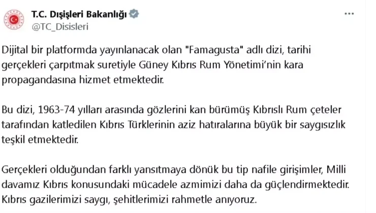 Dışişleri Bakanlığı’ndan ‘Famagusta’ dizisine tepki